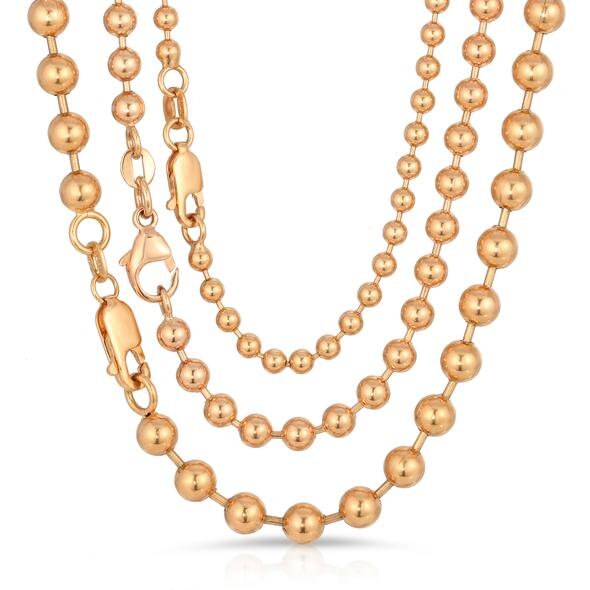 Solid 14k Rose Gold Italian Ball Bead Chain Classic Necklace Etsy