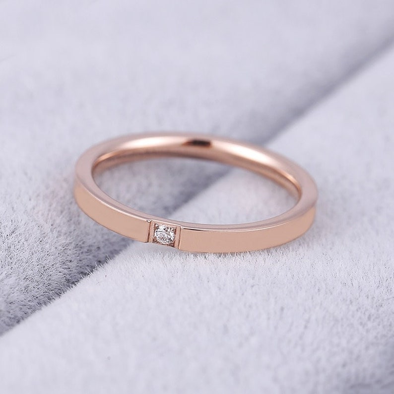 Rose Gold Diamond Stacking Ring Thin Ring Minimalist Etsy