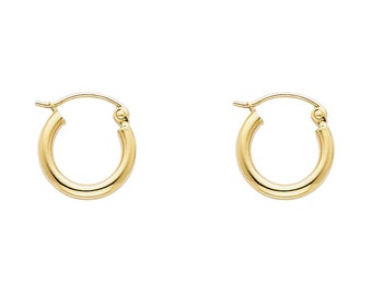 Small 14k Solid Gold Hoop Earrings Dainty Huggie Hoop Earrings | Etsy