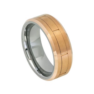 Tungsten Ring Brushed Rose Gold Beveled Edge 8mm Mens Ring Wedding Band Engraving Available