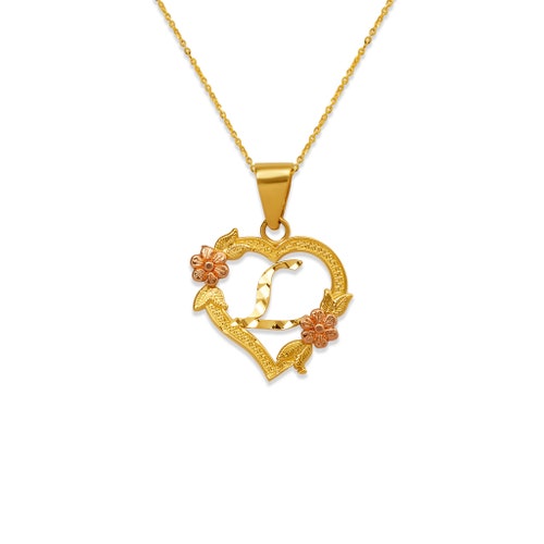 10K Solid Yellow Rose Gold Heart Initial Letter Pendant A-Z - Etsy