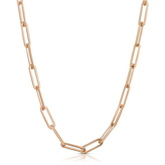 14k Rose Gold Hollow Paperclip Chain Dainty Italian Necklace