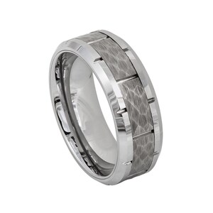 Hammered Tungsten Wedding Band Personalized Tungsten Ring 8mm Grooved Tungsten Band