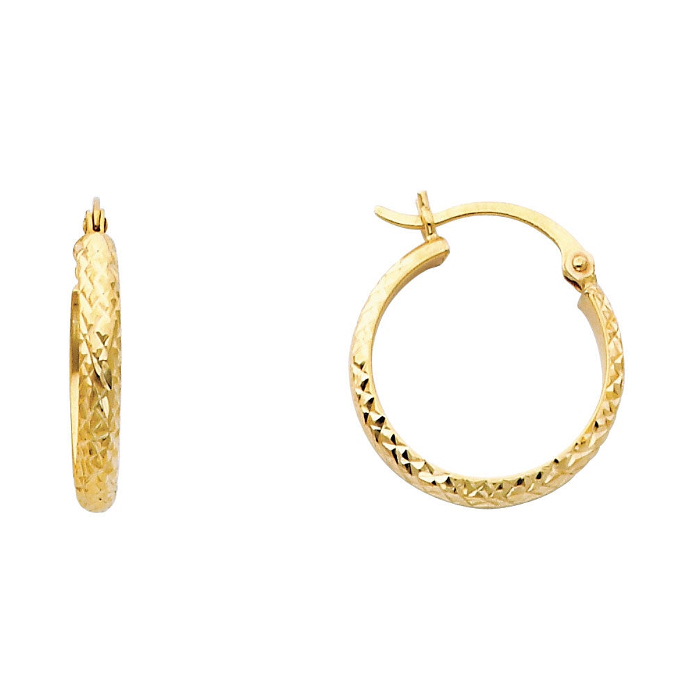 14k Gold Diamond-cut Round Hoop Earrings - Etsy