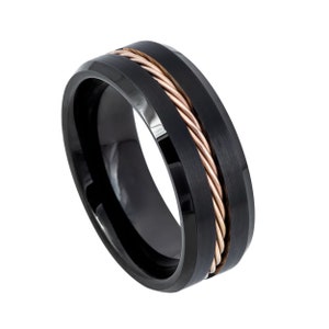 Rose Gold Rope Tungsten Band Men&#39;s Tungsten Wedding Ring 8mm Wedding Band Engraving
