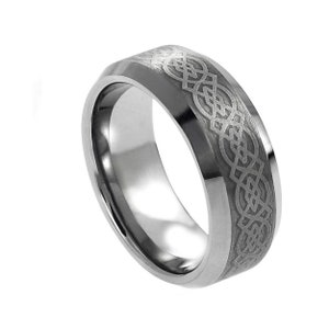 Celtic Tungsten Ring Silver 8mm Engagement Ring Personalized Ring Engravable