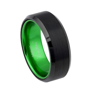 8mm Black Green Two-Tone Solid Tungsten Ring Personalized Engraving