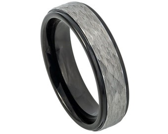 Gehämmert Wolfram Ring 6mm 2-Ton Komfort Fit Hochzeit Band personalisierte graviert