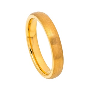Brushed Gold Tungsten Wedding Band Dome 4mm Gold His and Her&#39;s Tungsten Ring
