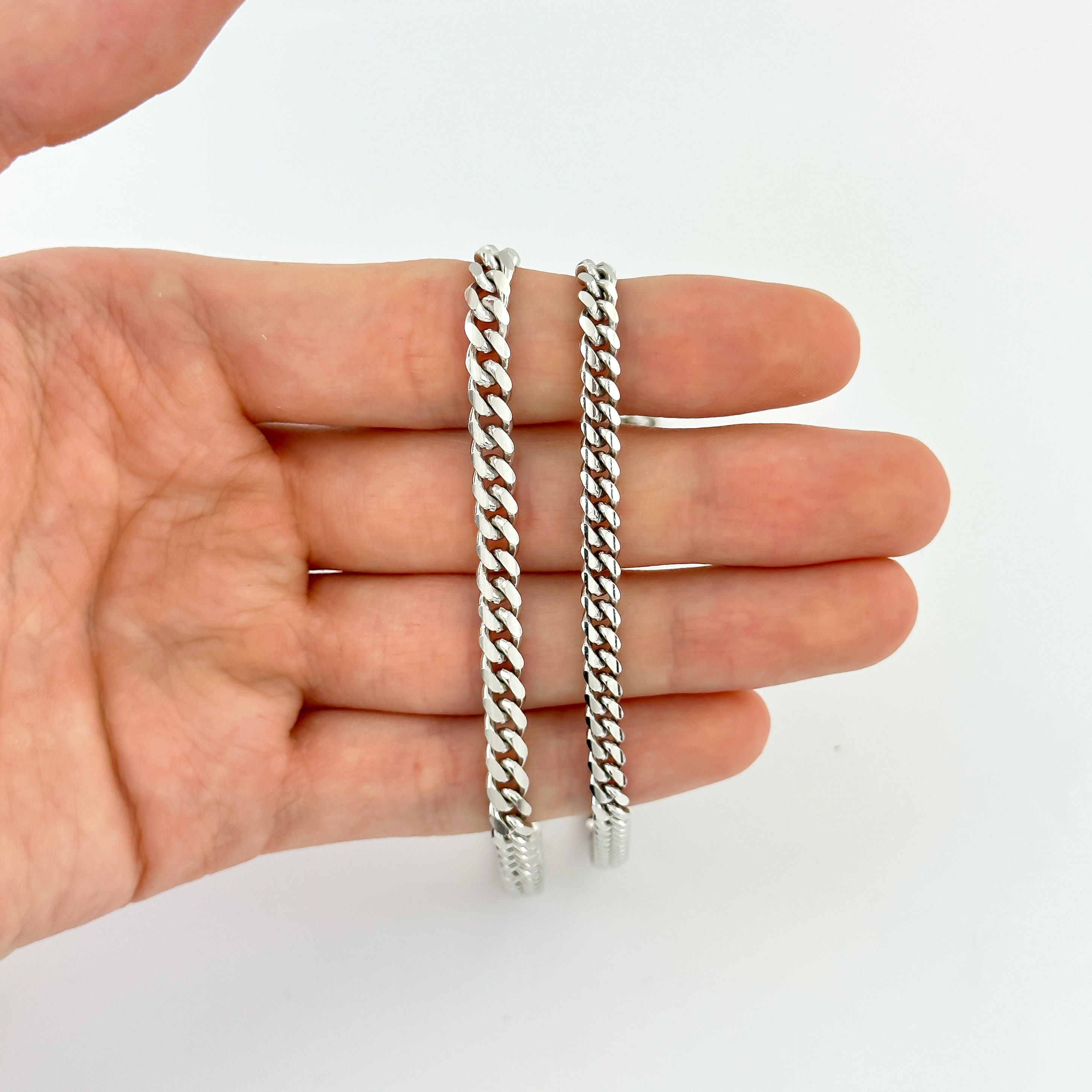 Bracciale A Catena Cubana In Argento Sterling Massiccio: Maglia Miami - Foto 2