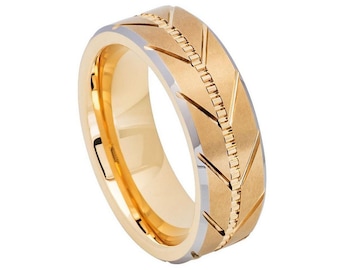 Brushed Gold Tungsten Wedding Band Comfort Fit 8mm Gold His and Her's Tungsten Ring