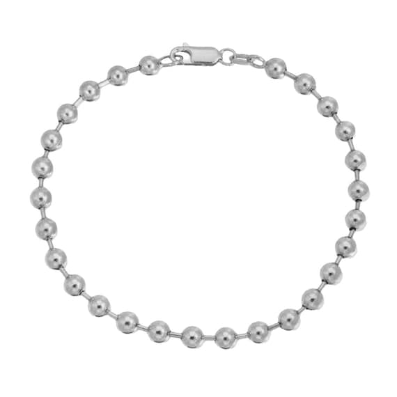 Solid 14k White Gold Italian Bead Bracelet Classic 6