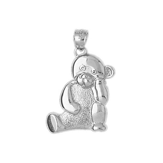 Jewels Obsession Teddy Bear With Heart Necklace Rhodium-plated 925 Silver Teddy Bear With Heart Pendant with 18 Necklace