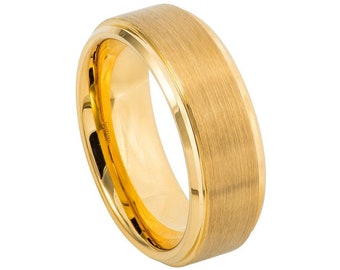 Brushed Gold Tungsten Wedding Band Comfort Fit 8mm Gold His and Her's Tungsten Ring