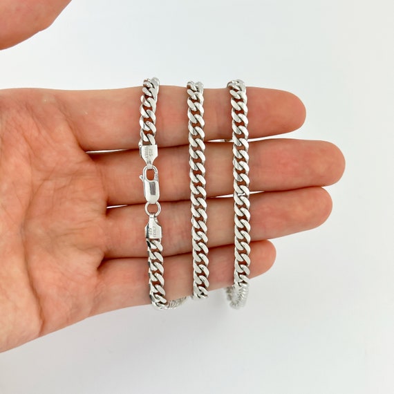 4.8mm Miami Cuban 925 Sterling Silver Italian Solid Chain Rhodium