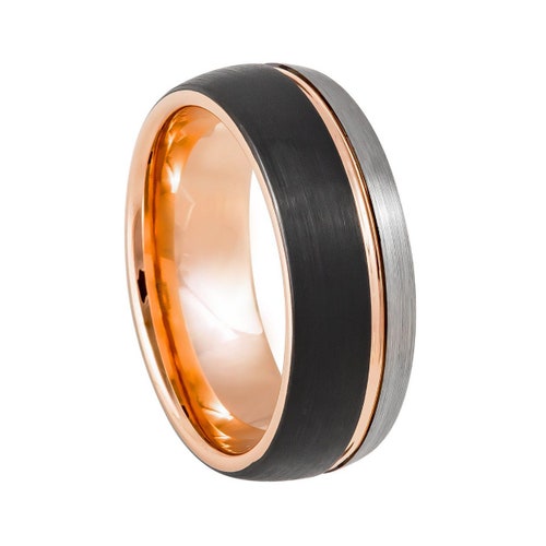 Three-tone Tungsten Wedding Band Faceted 8mm Brushed buying Tungsten Ring