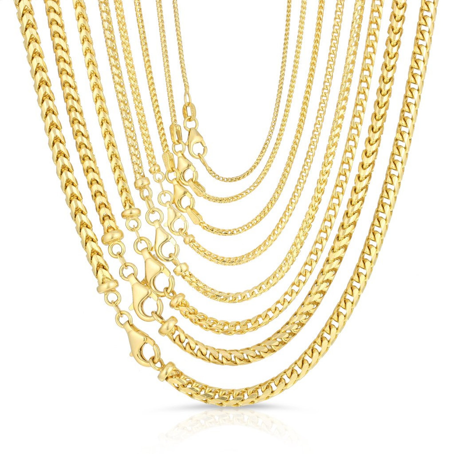 Solid 14k Yellow Gold Italian Franco Chain Diamond Cut | Etsy