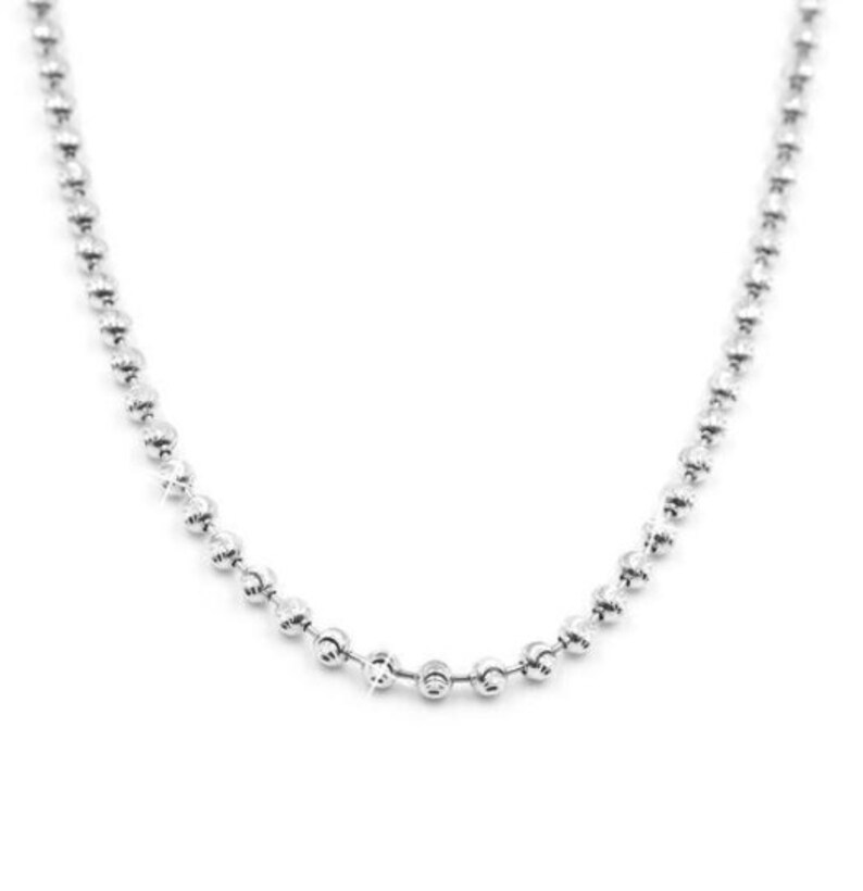 14k White Gold Moon Cut Ball Bead Chain Italian Necklace Etsy