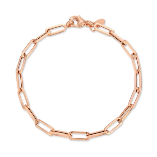 14k Rose Gold Paperclip Bracelet Italian Hollow Classic Etsy