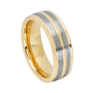 Yellow Gold Silver Tungsten Wedding Band 8mm Comfort Fit Gold His and Her&#39;s Tungsten Ring