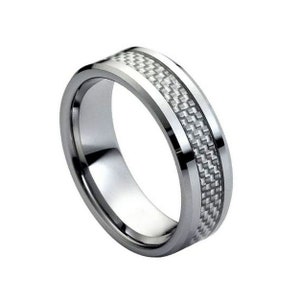 Carbon Fiber Tungsten Wedding Band 8mm Tungsten Grey Carbon Fiber Ring Engraving