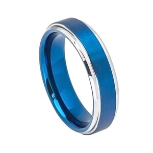 Blue Tungsten Wedding Band Personalized 6mm Tungsten Ring Engraving