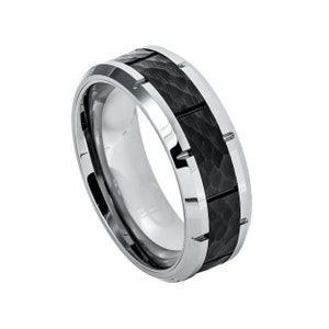 Hammered Tungsten Wedding Band Personalized Black Tungsten Ring 8mm Grooved Tungsten Band
