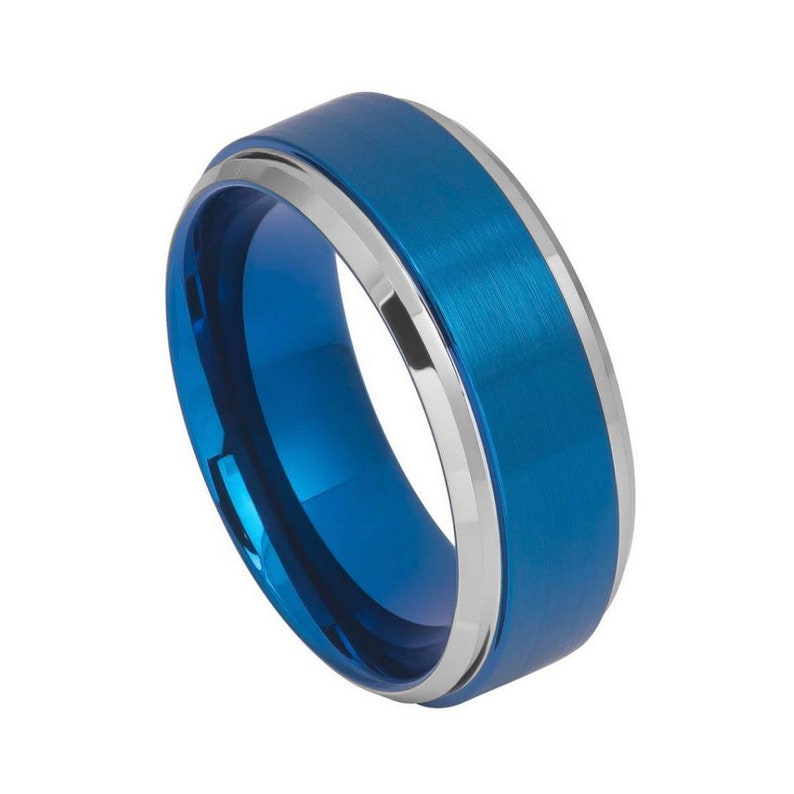 Blue Tungsten Wedding Band Personalized 9mm Tungsten Ring Etsy