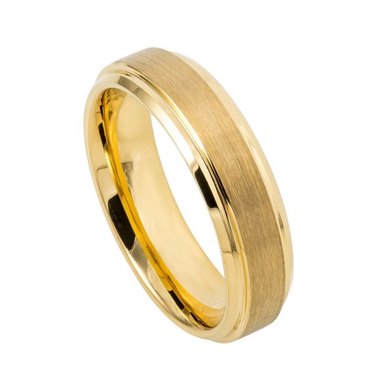 Brushed Gold Tungsten Wedding Band Comfort Fit 6mm Gold His - Etsy