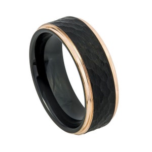Black Rose Gold Hammered Tungsten Wedding Band Personalized 8mm Tungsten Ring Engraving