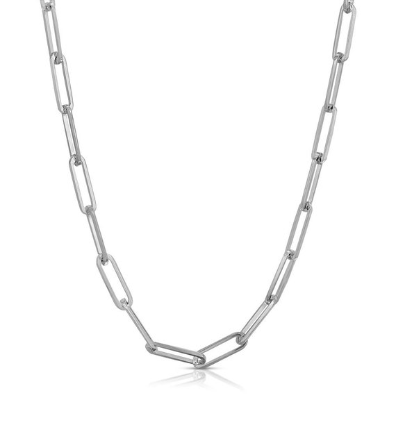 14k White Gold Hollow Paperclip Chain 