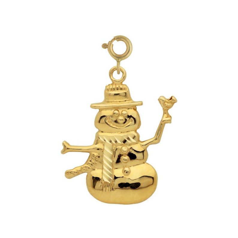 14k Solid Gold Snowman Pendant Charm Christmas Winter Holiday Charm