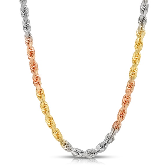 14k Gold Rope Chain Yellow Rose White Gold Diamond Cut 1630 Etsy