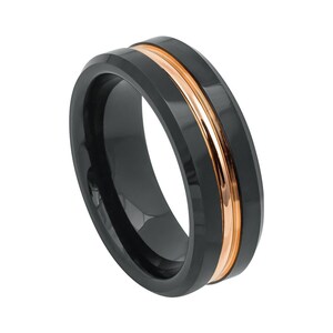 ブラックタングステンリング 8 mm ローズゴールド結婚指輪 パーソナライズされた溝付きリング