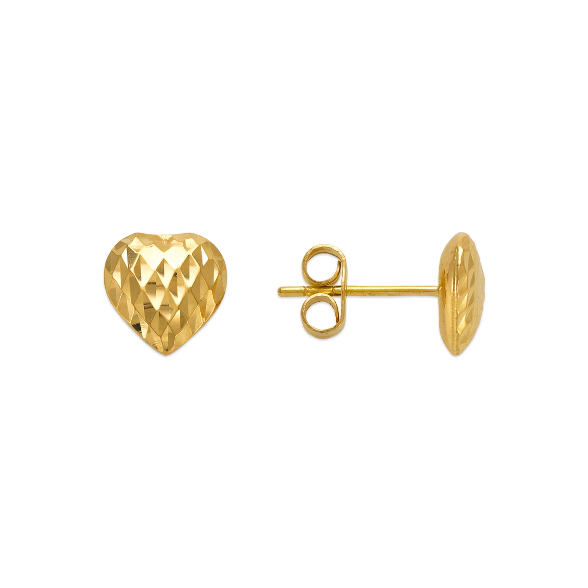 Small 14k Solid Gold Heart Stud Earrings Dainty Diamond Cut Etsy UK