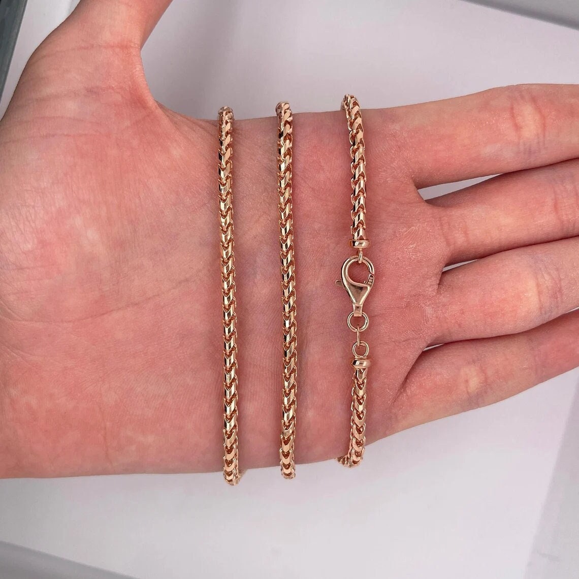 Solid 14k Rose Gold Italian Franco Chain Diamond Cut Necklace