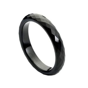 Black Tungsten Faceted Wedding Band Personalized Tungsten Ring 4mm Tungsten Band
