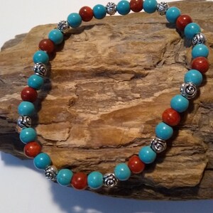 TURQUOISE BRACELET/Blue And Red Turquoise Bracelet/Unique Bracelet/Native Bracelet/Gemstone Bracelet/handmade Bracelet/Beaded Bracelet