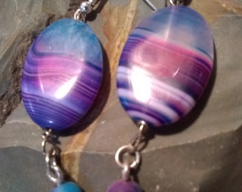 PURPLE EARRINGS/STRIPED Purple  Earrings/Dangle Earrings/Drop Earrings/Statement Earrings/Homemade Earrings/Unique Earrings/Agate Earrings/