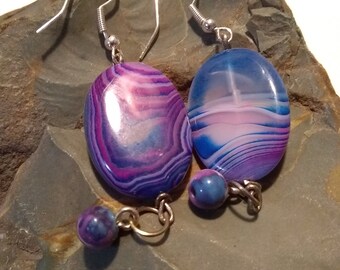 PURPLE EARRINGS/STRIPED Earrings/Dangle Earrings/Drop Earrings/Homemade Earrings/Statement Earrings/Boho Earrings/Agate Earrings/Stone