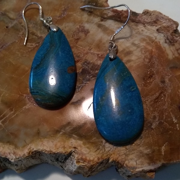 BLUE JASPER EARRINGS / Fish Eye Jasper /Blue Earrings / Teardrop Earrings / Unique Earrings / Homemade Earrings / Dangle Drop Earrings