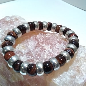 RED TIGER EYE Bracelet/Men&#39;s Bracelet/ Tiger Eye Bracelet/Red Tiger Eye And Silver Bracelet/10 mm  Beaded  Bracelet/Gemstone Bracelet/Tiger