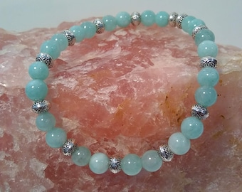 ANGELITE ARMBAND MET KRALEN/Blauwe Angelite-armband/Baby Blue Angelite-armband Angelite 6 mm-armband/Angelite-kristallen armband/chakra-armband