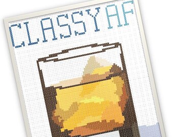 Classy A.F. Scotch Glass Cross Stitch Pattern - Instant Digital Download PDF