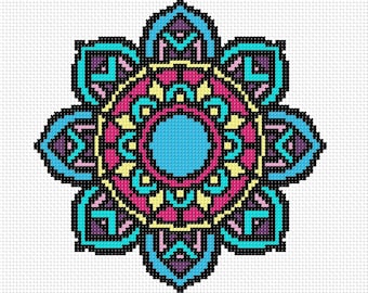 Colorful Mandala Cross Stitch Pattern - Digital Download - PDF