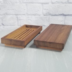 Teak Erhöhte Tabletts 2er Set - Küche Badezimmer Organizer, minimalistisches Design, Seifenshampoohalter - Wasserfest