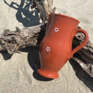 Vintage Sangria Pitcher | Ceramica Grandela Sobreiro from Portugal | Redware Wine Jug Handpainted Flowers