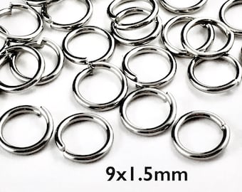 9x1.5mm Stainless Steel Jump Rings, Heavy Duty Jump Ring, Closed Unsoldered Jump Rings, Steel Findings, Connector Rings, 100PCS