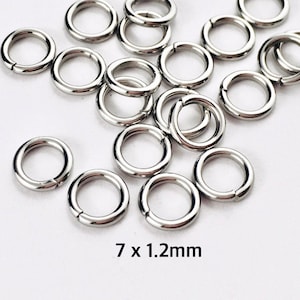 7x1.2mm Stainless Steel Jump Rings, Heavy Duty 17 Gauge Jump Rings, Closed Unsoldered Jump Rings, Stainless Steel Findings, 100 Pieces