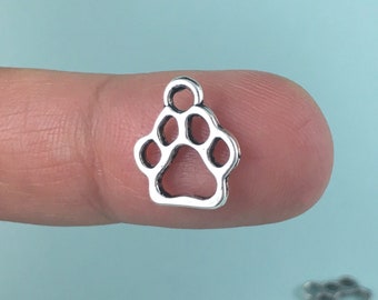 Bulk Paw Print Charms, 100 Pieces, Antique Silver Paw Print Pendant, Animal Charms, Pet Charm, Dog Paw, Cat Paw, Jewellery Findings